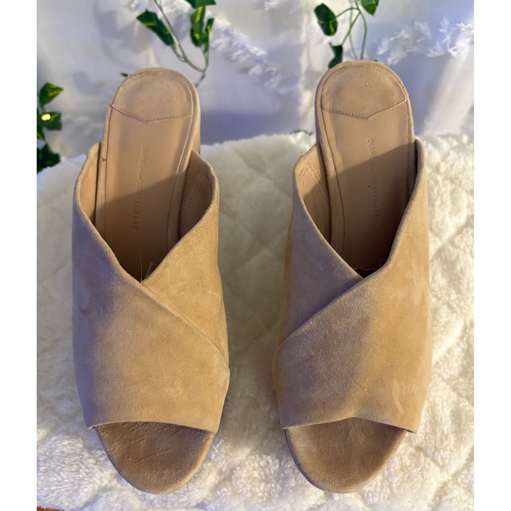 Diane von Furstenberg Wedge Mules Suede Leather Platform Slides Size 8.5M